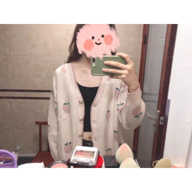 Áo cardigan len họa tiết quả đào khuy vuông xinh xắn | BigBuy360 - bigbuy360.vn