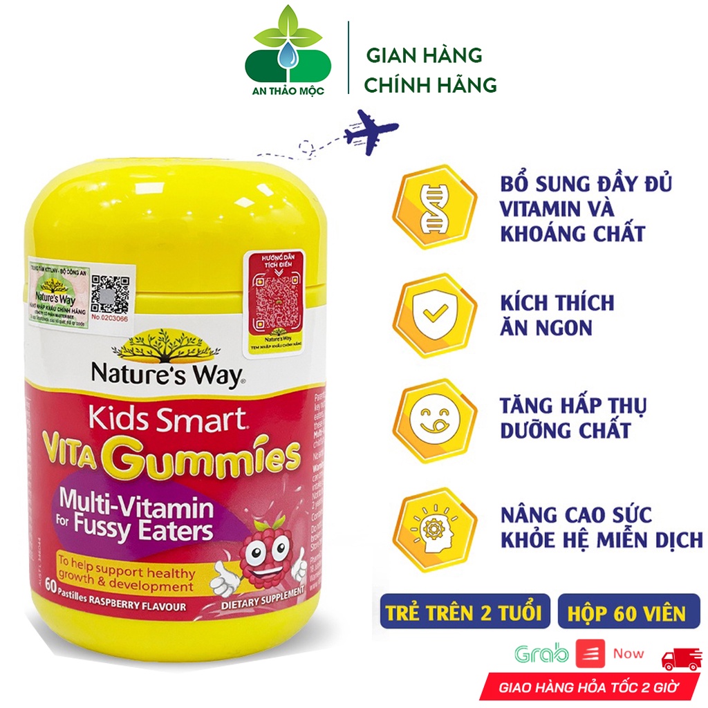 Kẹo Dẻo Nature's Way Kids Smart Vita Gummies Multi Vitamin Giúp Bé Ăn Ngon Tăng Đề Kháng