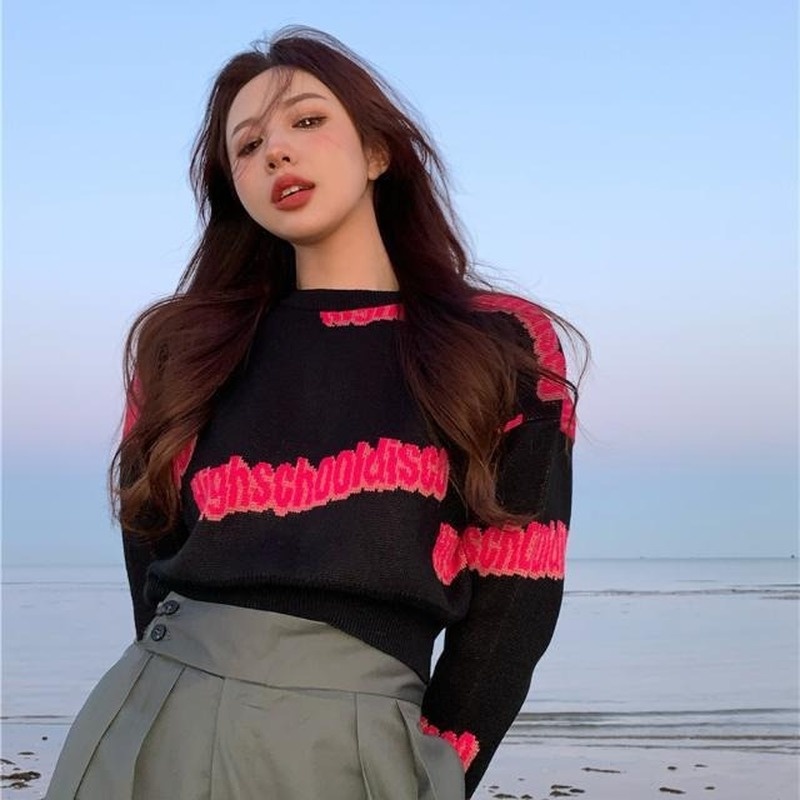 Áo Sweater dệt kim dáng ôm ngắn phong cách Retro Hàn Quốc thời trang mùa thu cho nữ