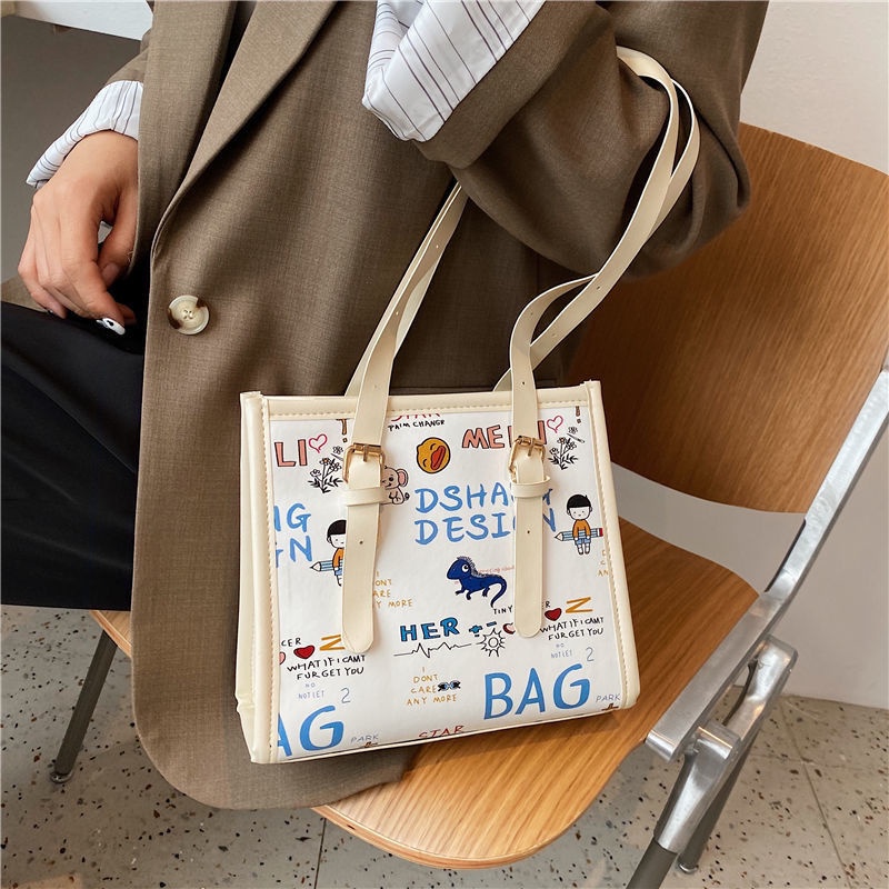 Túi tote đeo vai họa tiết graffiti dễ thương tùy chọn màu sắc