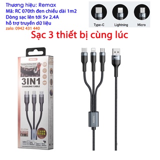 Cáp Sạc Remax Rc-070Th 3 Nhánh Bền Bỉ Cho Apple / Android / Type-C