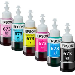 Mực in Epson 673 bóc máy zin Epson L805 / L850 / L1800 / L810 / L800 (bộ 6 màu) bao ép chân không