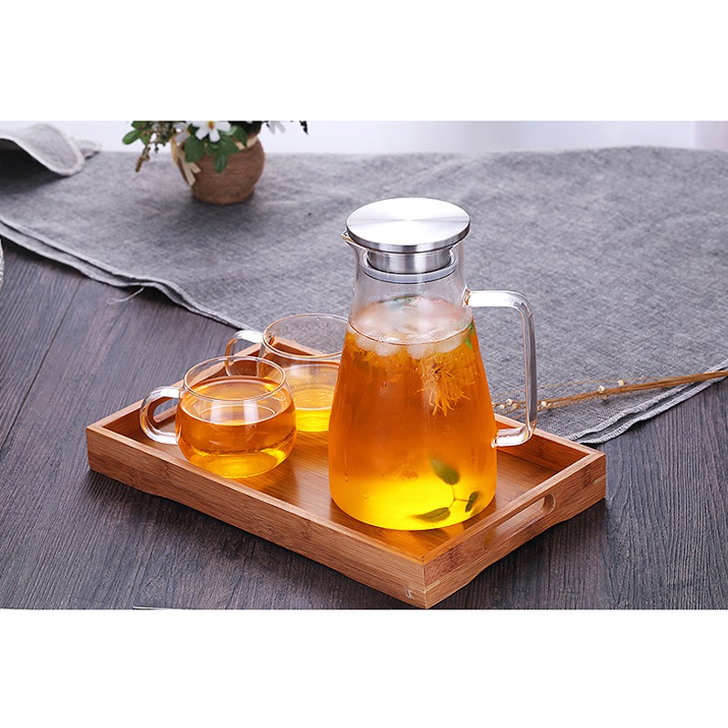 Khay gỗ đựng trà có tay cầm, khay Decor phong cách Bắc Âu - Gỗ tre tự nhiên xử lý chống thấm, chống ẩm mốc