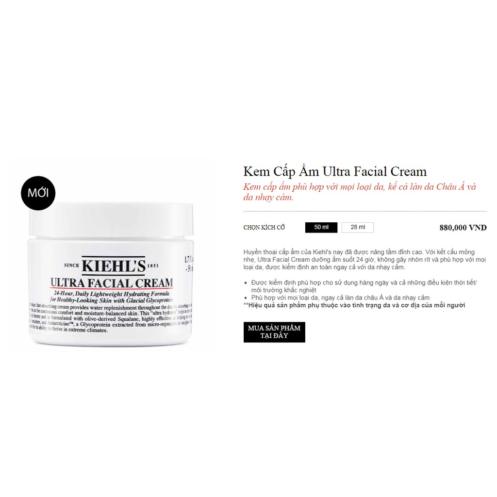 Kiehls Kem Dưỡng Ẩm Ultra Facial Cream 24h 3ml sample