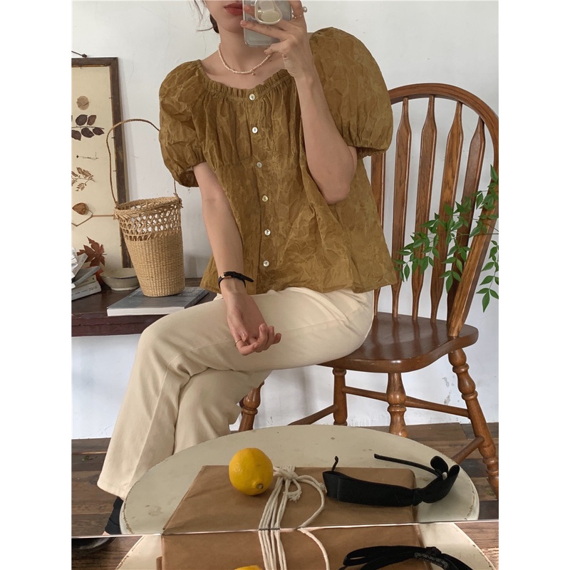 Áo Sơ Mi Nữ Tay Ngắn Ngọt Ngào Thanh Lịch Phong Cách Hàn Quốc 53219