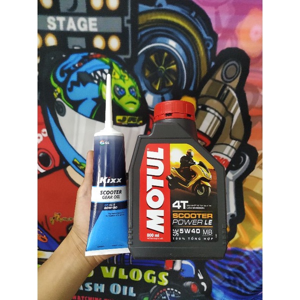 Combo Nhớt Motul Scooter Power Le 5w40 & Kixx Scooter Gear Oil 80w90