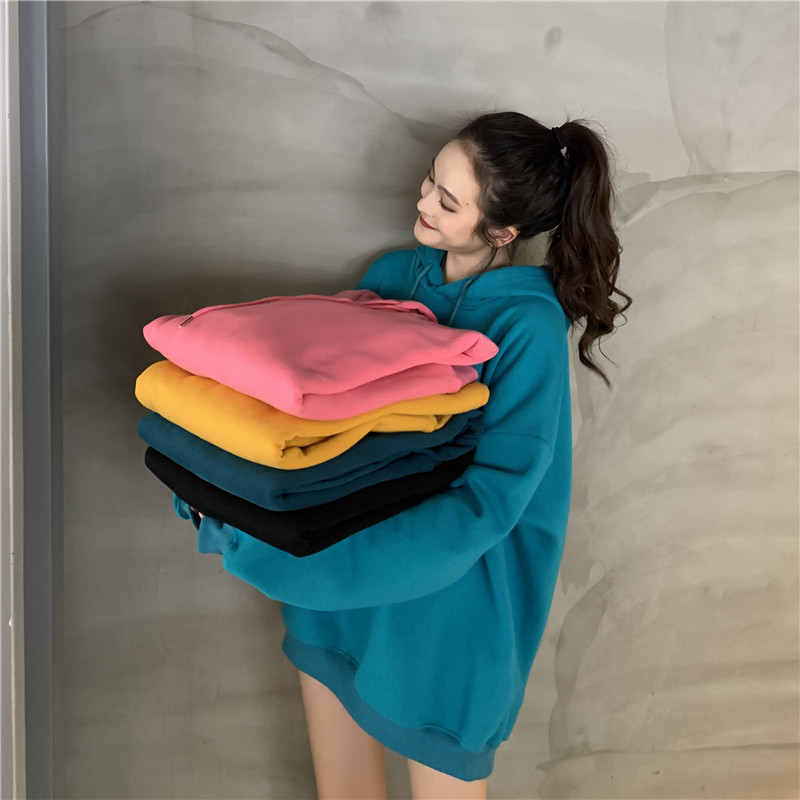 Áo Hoodie Nữ Tay Dài Dáng Rộng Màu Trơn Phong Cách Hàn Quốc | BigBuy360 - bigbuy360.vn