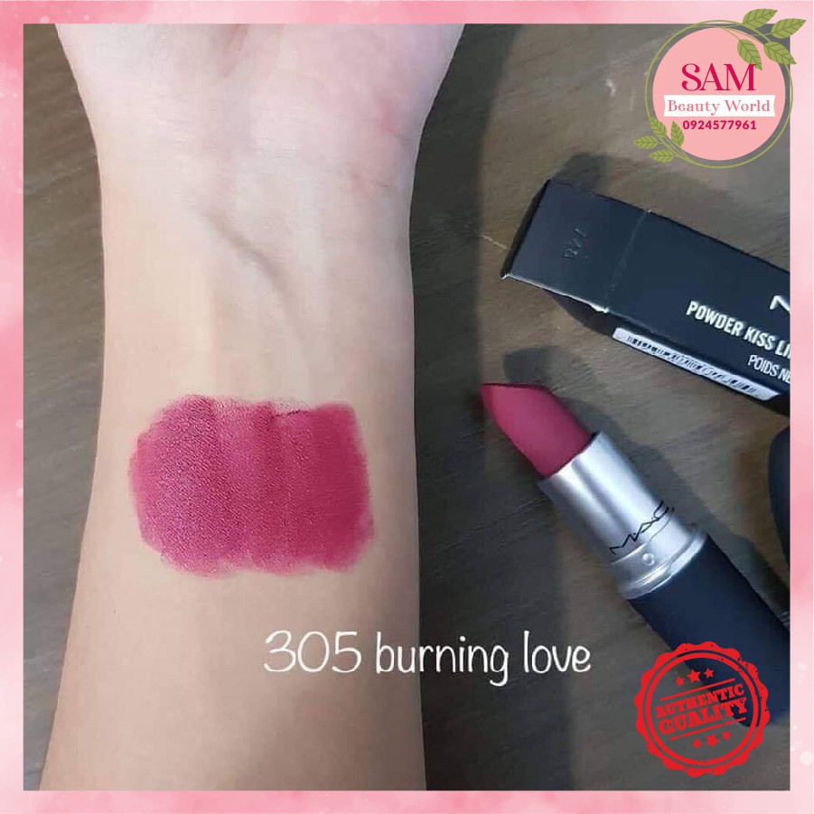 Son MAC Powder Kiss Màu 305 Burning Love – Đỏ Tím Rượu