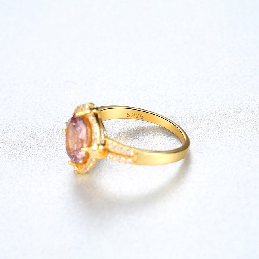 Nhẫn Bạc Nữ Cao Cấp Đính Đá Màu Nâu Vàng Sang Trọng N2409 - Bảo Ngọc Jewelry
