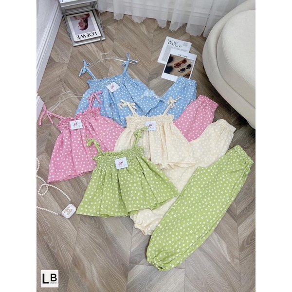 Set hai dây hoa nhí đáng yêu mặc nhà hình thật dưới 52kg