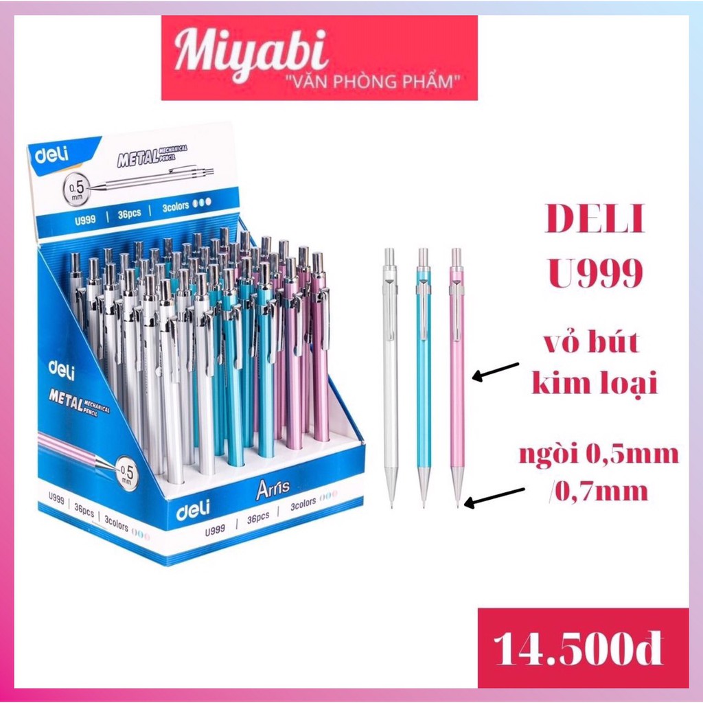 Bút chì kim 0.5mm / 0.7mm Deli / U999 / 1 cái - Bút chì bấm cao cấp - MIYABI STORE