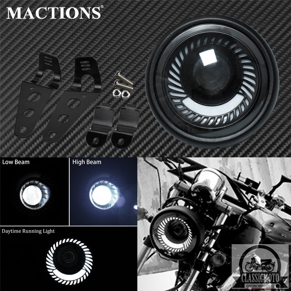 Đèn pha led ⭐𝑭𝑹𝑬𝑬𝑺𝑯𝑰𝑷⭐  Đèn pha led bi xoáy xe máy class độ Harley Cafe Racer Chopper Bobber CG125 GN125
