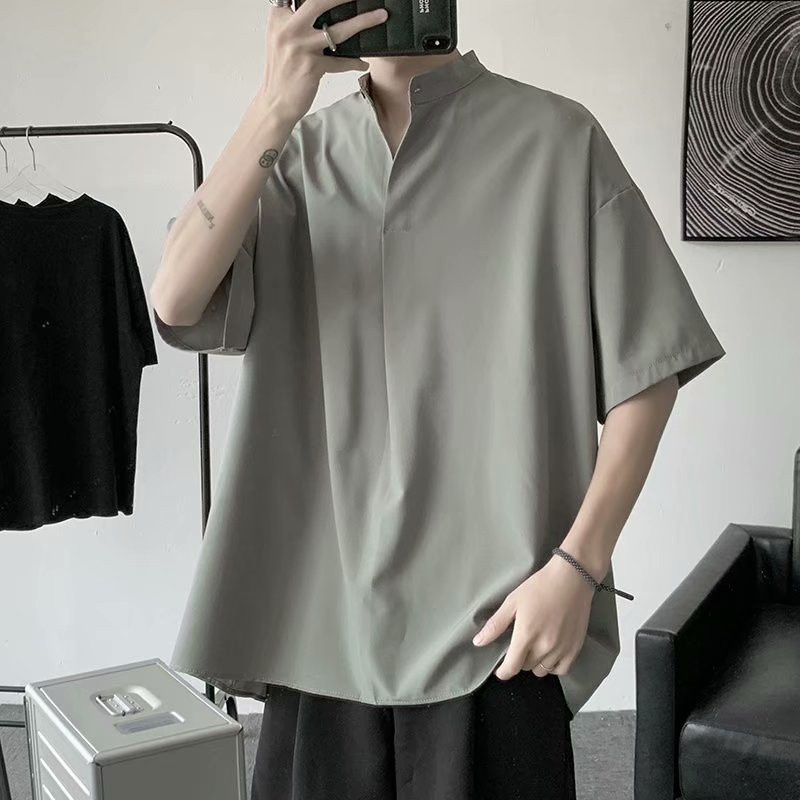 Áo Sơ Mi Lụa Ngắn Tay Dáng Rộng Thời Trang Mùa Hè Dành Cho Nam