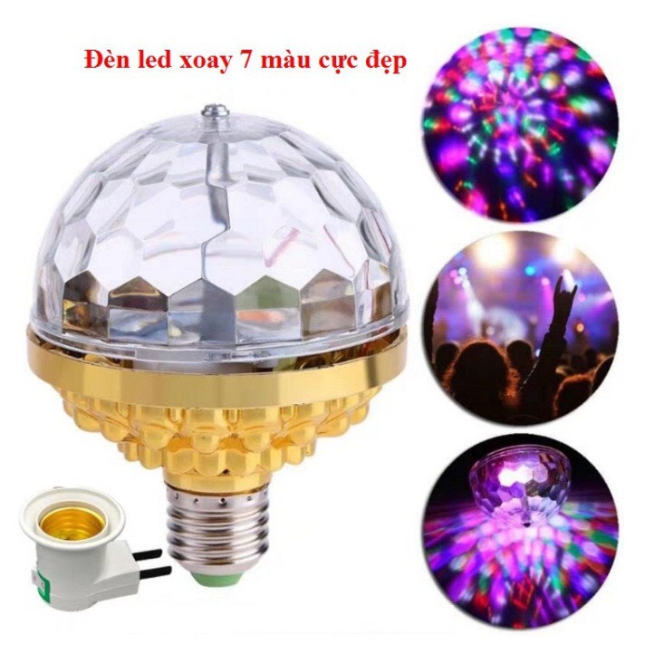 💕HOT💕Đèn led 7 màu xoay 360 chớp theo nhạc tạo hiệu ứng phòng hát quán bar ,sân khấu quẩy tại nhà tặng kèm đui đèn