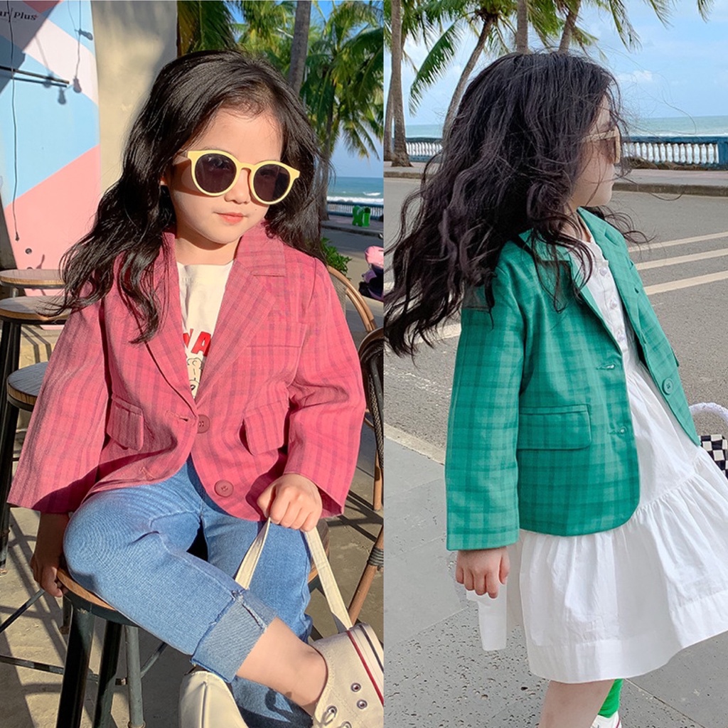 AG394 - Áo blazer kẻ sọc sz 90-140, cài cúc, thời trang hàn quốc cho bé thu đông 2022