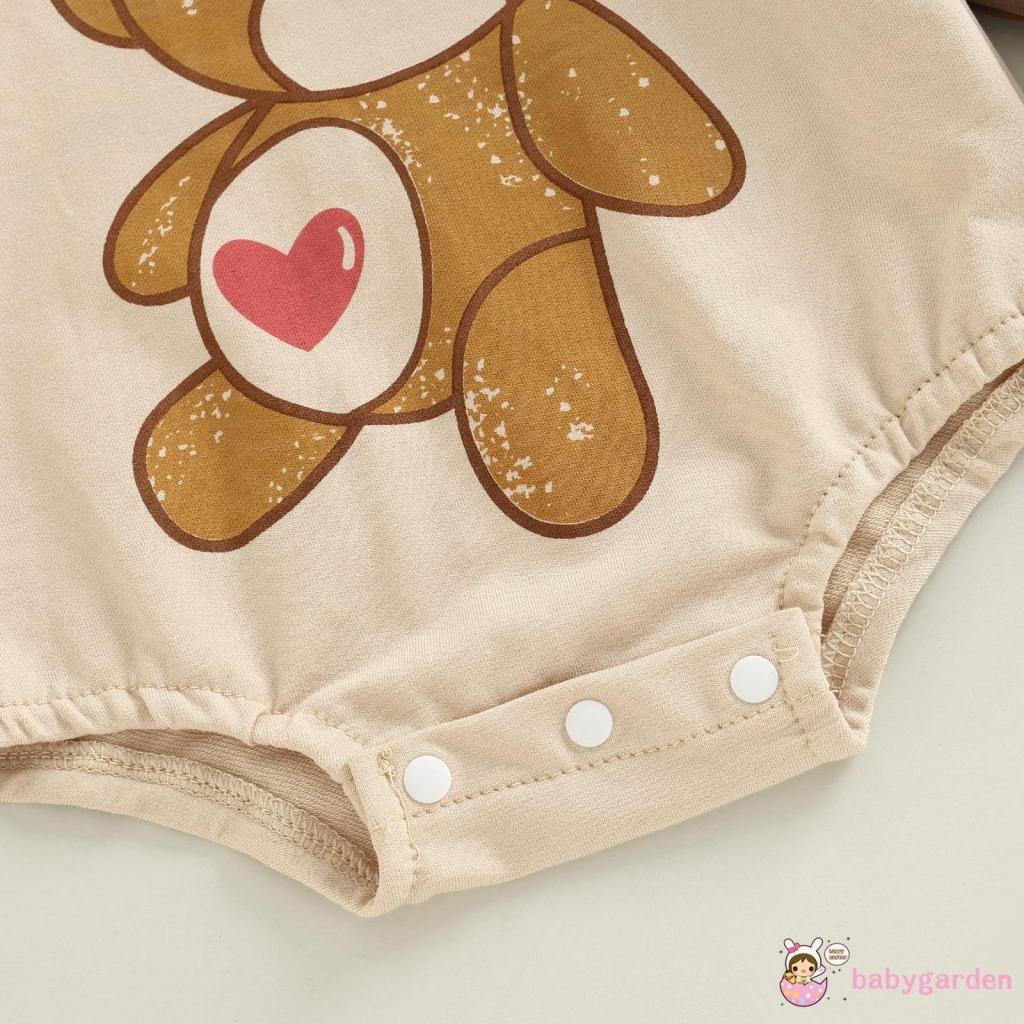 Áo Liền Quần Tay Dài Cổ Tròn In Hình Gấu Hoạt Hình Dành Cho Bé 0-18 Tháng Tuổi