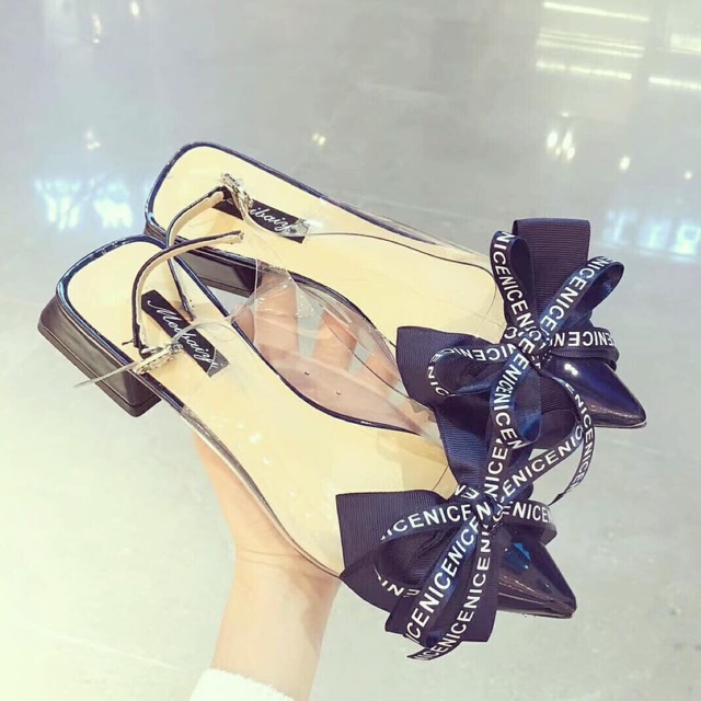 Sandal nơ phối mica