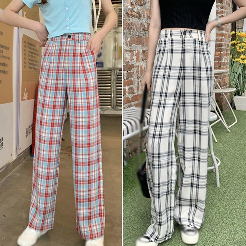 Quần Dài Ống Rộng Họa Tiết Ca Rô Phong Cách Hàn Quốc Dành Cho Nữ