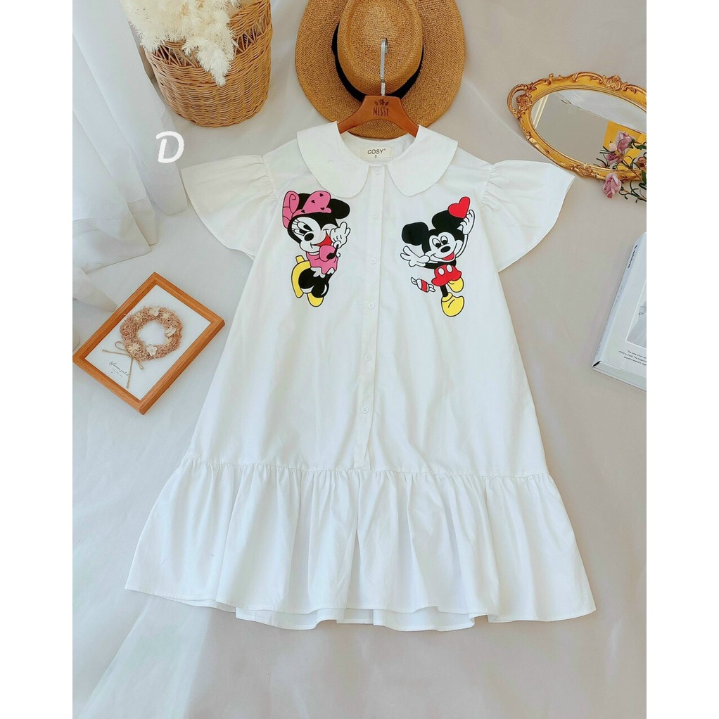 Đầm babydoll in hình chuột mickey cực dễ thương đi chơi dạo phố | BigBuy360 - bigbuy360.vn