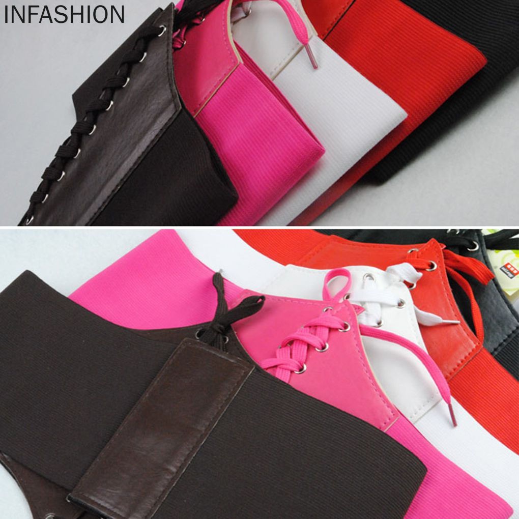 Đai thắt lưng bản rộng chất liệu da PU co dãn dành cho nữ