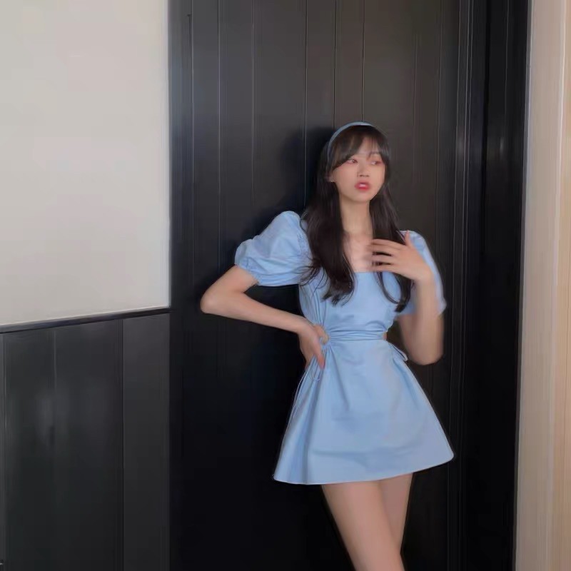 Đầm BRIE CLOTHING babydoll cột lưng khoét eo tay bồng cổ vuông - 008 - 208 | BigBuy360 - bigbuy360.vn