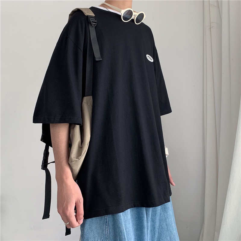 Áo Thun Tay Ngắn Dáng Rộng Màu Sắc Đơn Giản Thiết Kế Xẻ Tà Phong Cách Hàn Quốc Cho Nam