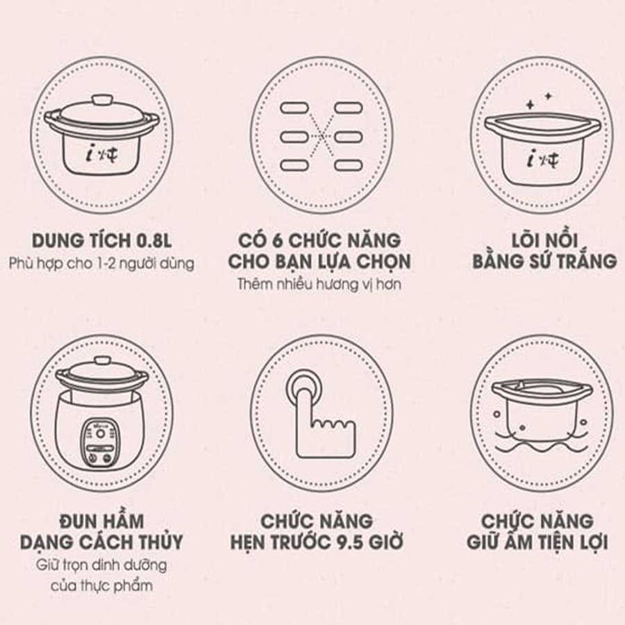 Nồi nấu cháo chậm Bear 0.8L nồi nấu cháo cho bé, chưng yến, nấu chậm, HomeMart – Hàng chính hãng BH 18 tháng