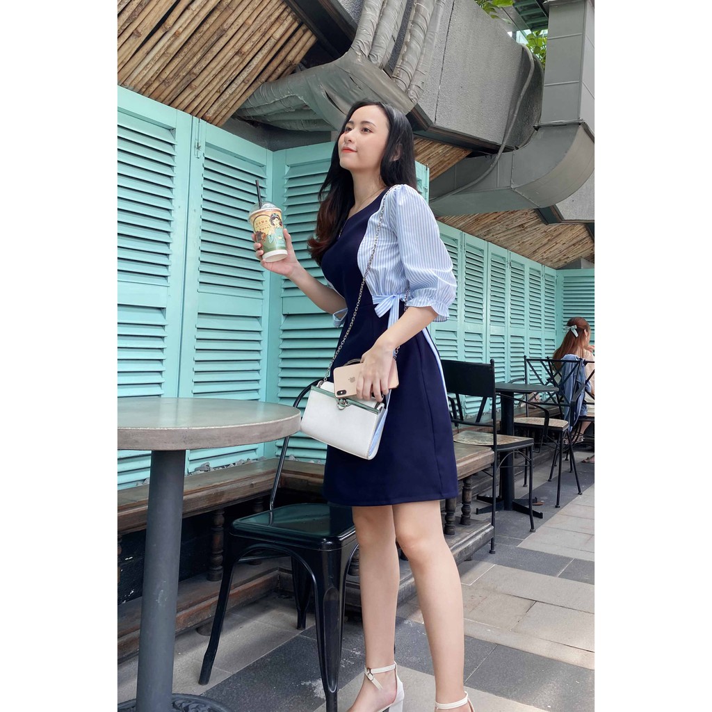 Đầm công sở xinh thiết kế bánh bèo chữ a tay lỡ thời trang công sở phù hợp đi làm đi chơi phối nơ eo  – Lux W