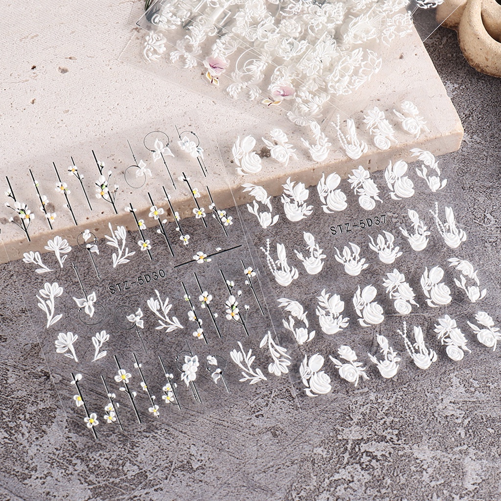 1 Bộ Miếng Dán Trang Trí Móng Tay Tự Dính Không Mùi Dính Mạnh Họa Tiết Hoa 3D Nhiều Phong Cách Bắt Mắt