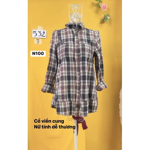 Áo somi caro cổ và lai viền nữ tính size M/M+.S532