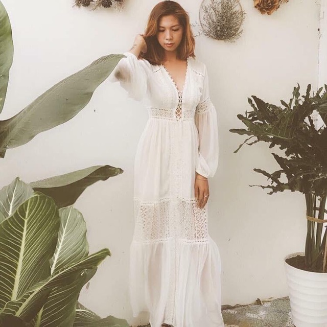 Đâm vintage maxi trắng đan ngực ❤️