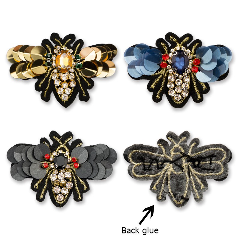 Qiao Miếng Vá Quần Áo Đính Hạt Cườm Pha Lê Hình Con Ong Thời Trang May Vá Thủ Công DIY