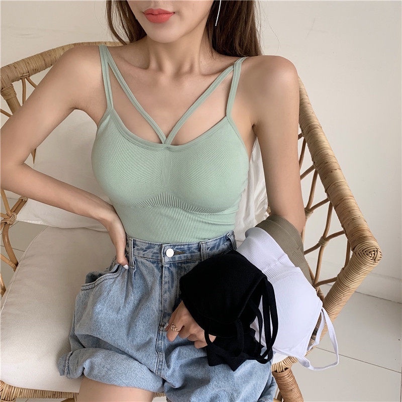 Áo Bra Cotton 2 Dây Dáng Dài Hở Lưng Sexy BR22