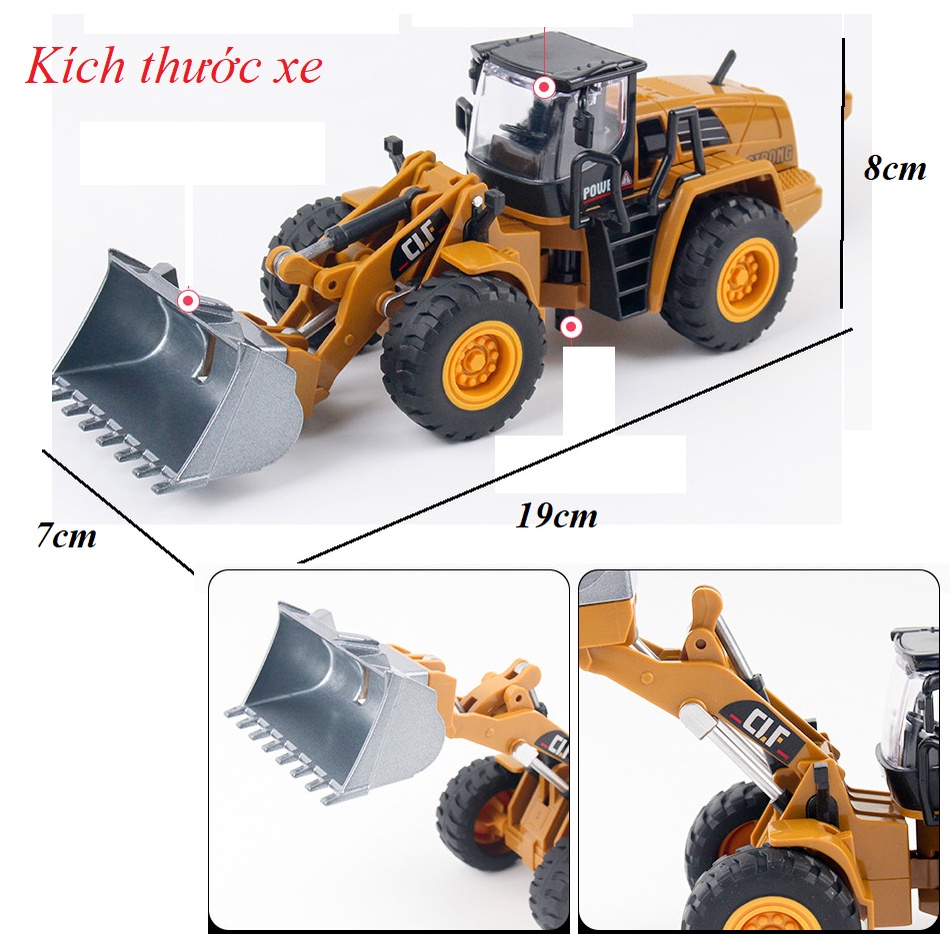 Xe xúc ủi đất mini tỉ lệ 1:50 xe đồ chơi công trình cho trẻ em bằng hợp kim nhựa có đèn sáng