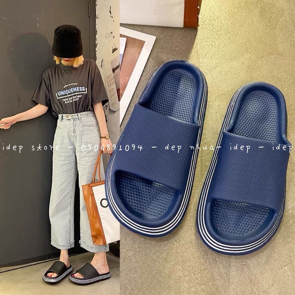 Dép bánh mì đế 3 sọc trắng unisex quai ngang siêu nhẹ nam nữ đi mưa siêu bền Maipy- DL136