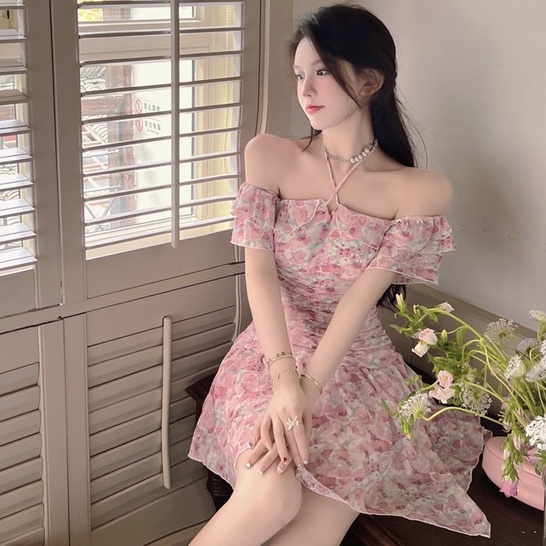 Đầm Chiffon Tay Ngắn Cổ Tròn Dáng Ôm In Họa Tiết Hoa Thời Trang Mùa Hè Hàn Quốc Gợi Cảm Cho Nữ