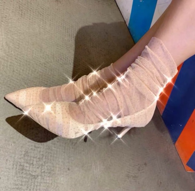 Sẵn 37-9cm❤️  Giày cao gót dự tiệc lưới lấp lánh
