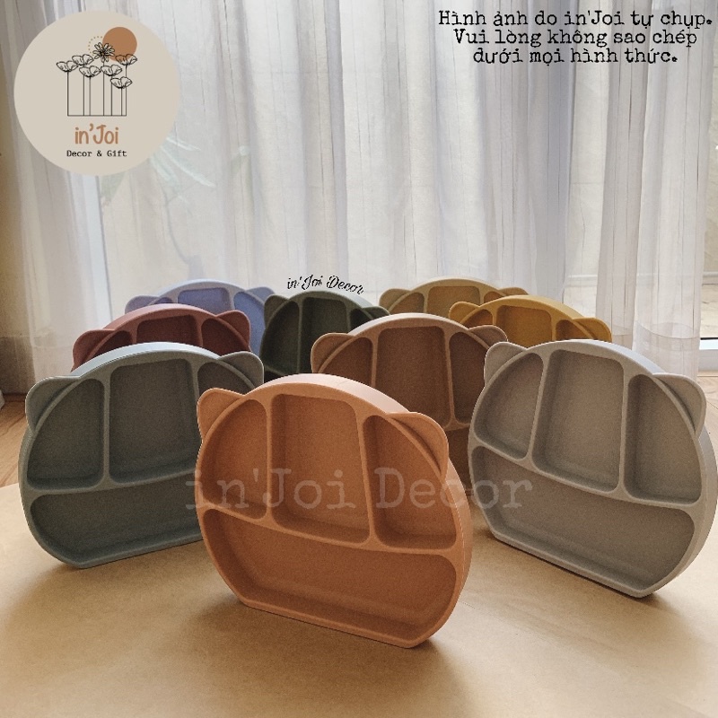 Khay ăn dặm Silicon tai Mèo chia 4 ngăn đế hít chống trơn, trượt cho bé - in'Joi Decor