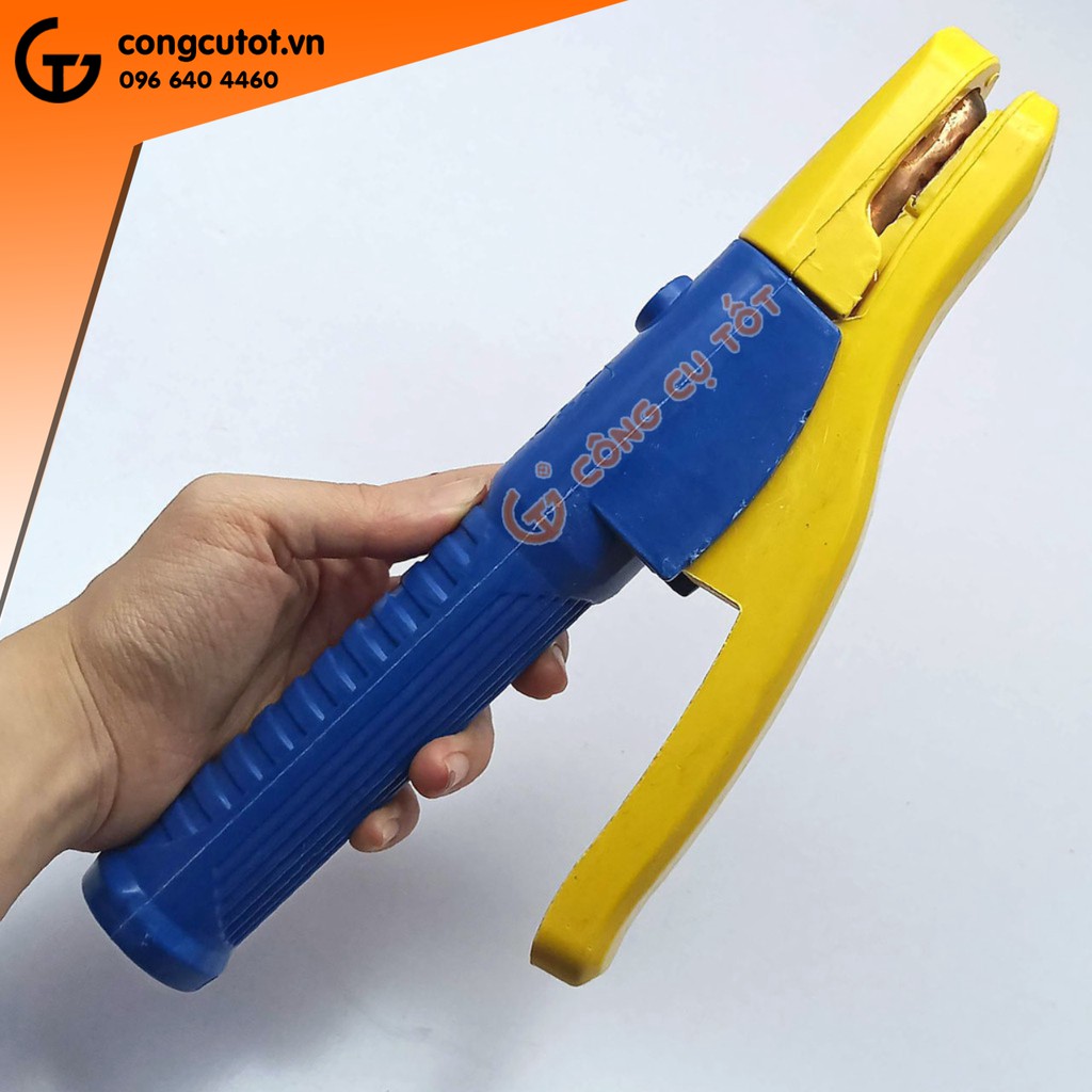 Kìm kẹp que hàn điện má đồng đỏ nguyên chất 500 Ampe cán nhựa vàng