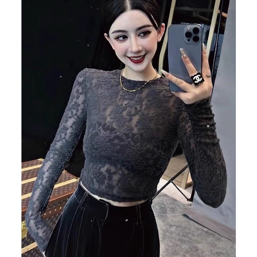 Áo Kiểu Tay Dài Phối Ren Hoa Thiết Kế Quyến Rũ Hợp Thời Trang