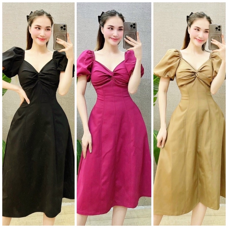 Đầm xoắn cổ 3 màu v2 (kèm hình thật)