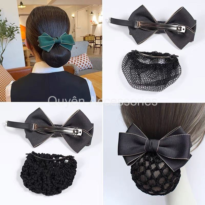 Kẹp búi nơ gấm đơn giản - mẫu phụ kiện tóc cho nhân viên khách sạn - mẫu đồng phục đẹp cho nhân viên ngân hàng