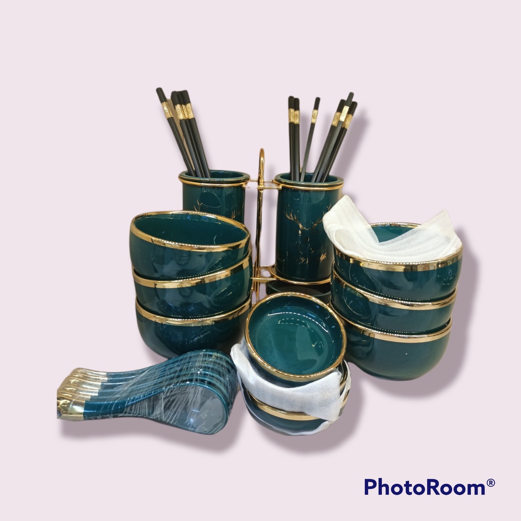 Set đồ gia dụng bán ăn sang trọng màu xanh cổ vịt