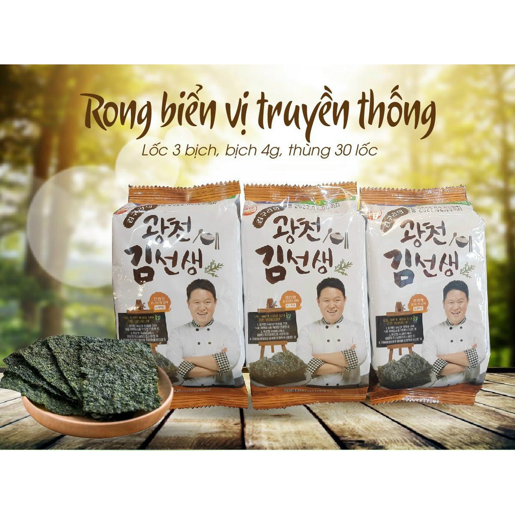 LỐC 3 GÓI RONG BIỂN LÁ KIM ĂN LIỀN VỊ TRÀ XANH VÀ TRUYỀN THỐNG HÀN QUỐC 4G x 3 - ĂN VẶT SIÊU NGON