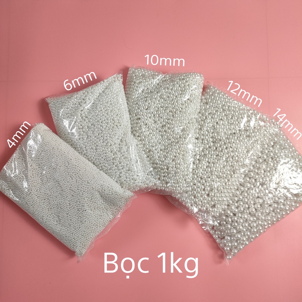 Hạt Ngọc Trai Nhựa Có Lỗ 4mm, 6mm, 8mm, 10mm, 12mm, 14mm - gói 10gam