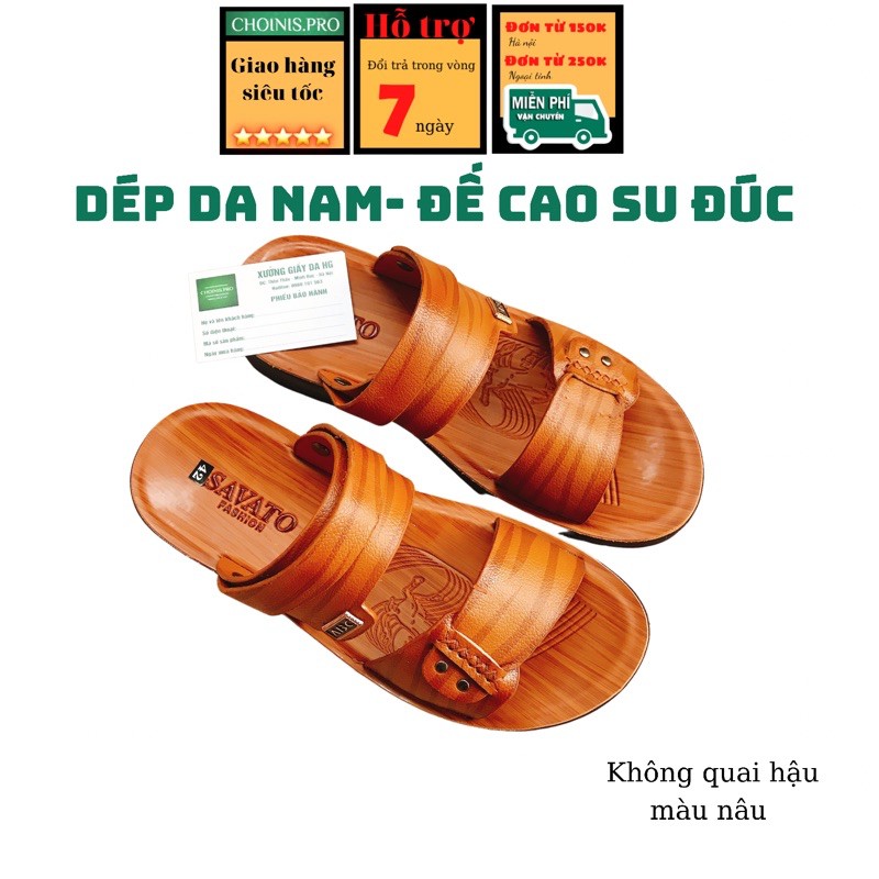 Dép da nam Da bò cao cấp CHOINIS Đế bơm cao su liền với quai da (Dành cho cả trung niên, trung tuổi)