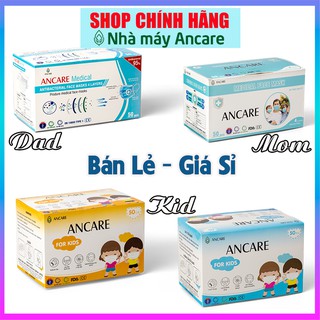 Khẩu Trang Y Tế Trẻ Em Hộp 50 Cái ⭐️ANCARE⭐️ Khẩu Trang Cho Bé, Cho Người Lớn 3, 4 Lớp, Kháng Khuẩn