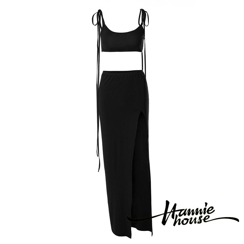 Set Áo 2 Dây Croptop + Chân Váy Dài Xẻ Tà Thời Trang Cho Nữ