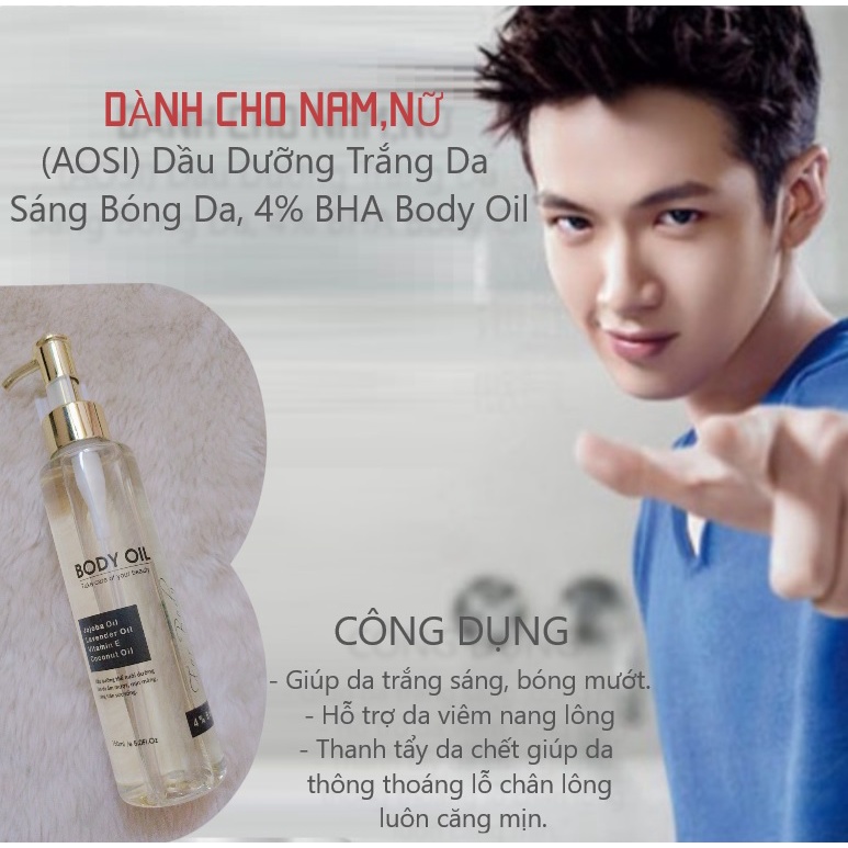 (AOSI) Dầu Dưỡng Trắng Da Sáng Bóng Da, 4% BHA Body Oil