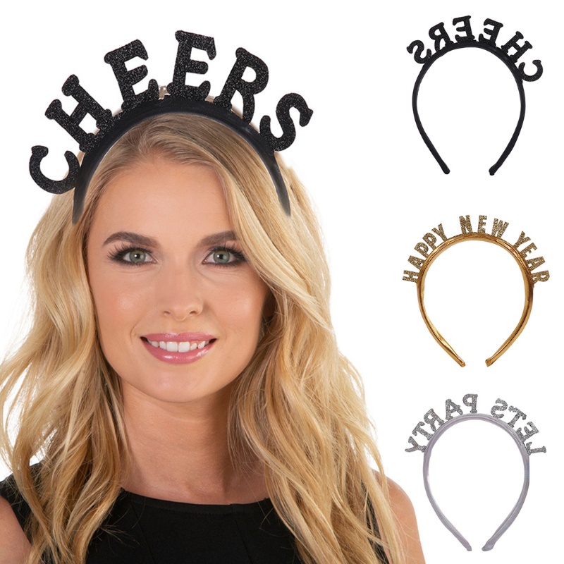 Băng Đô Cài Tóc In Chữ Happy New Year / Giáng Sinh Chống Trượt